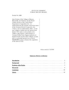 STATE OF VERMONT PUBLIC SERVICE BOARD Docket No[removed]Joint Petition of the Villages of Barton, Morrisville, and Swanton, and the Rural Utilities Service of the United States