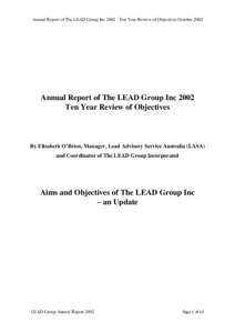 Annual Report of The LEAD Group IncTen Year Review of Objectives OctoberAnnual Report of The LEAD Group Inc 2002 Ten Year Review of Objectives  By Elizabeth O’Brien, Manager, Lead Advisory Service Austra