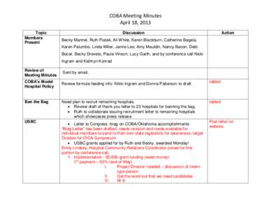 COBA Meeting Minutes April 18, 2013 Topic Members Present