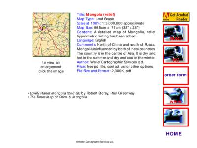 to view an enlargement click the image Title: Mongolia (relief) Map Type: Land Scape