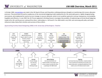 UW ABB Overview, March 2011 In October 2008, a presentation was made to the UW Board of Deans and Chancellors outlining preliminary thoughts on transforming UW resource allocation processes. The presentation focused on w