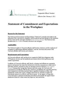 Statement V. 1 Responsible Official: President Effective Date: February 4, 2012 Statement of Commitment and Expectations in the Workplace