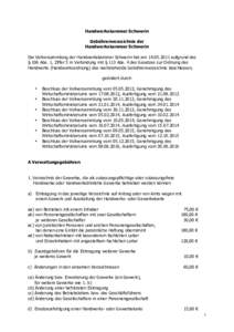 Handwerkskammer Schwerin Gebührenverzeichnis der Handwerkskammer Schwerin Die Vollversammlung der Handwerkskammer Schwerin hat amaufgrund des § 106 Abs. 1, Ziffer 5 in Verbindung mit § 113 Abs. 4 des Geset