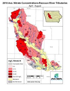 2010 Ave. Nitrate Concentrations-Raccoon River Tributaries April - August Clay  Palo Alto
