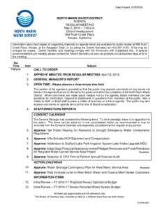 Date Posted: NORTH MARIN WATER DISTRICT AGENDA REGULAR MEETING May 3, 2016 – 7:00 p.m.