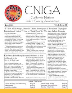 CNIGA California Nations Indian Gaming Association Vol. I, Issue III  July, 2003