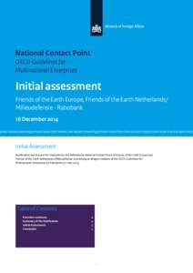 National Contact Point OECD Guidelines for Multinational Enterprises Initial assessment Friends of the Earth Europe, Friends of the Earth Netherlands/