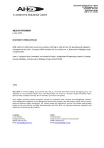 Automotive Holdings Group Limited 21 Old Aberdeen Place West Perth, WA 6005 www.ahgir.com.au ABN