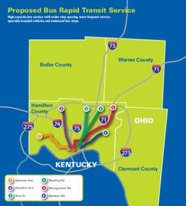 Proposed Bus Rapid Transit Service High capacity bus service with wider stop spacing, more frequent service, specially branded vehicles and enhanced bus stops. 75 Warren County