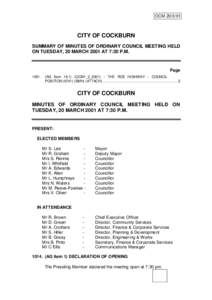 OCM[removed]CITY OF COCKBURN SUMMARY OF MINUTES OF ORDINARY COUNCIL MEETING HELD ON TUESDAY, 20 MARCH 2001 AT 7:30 P.M.