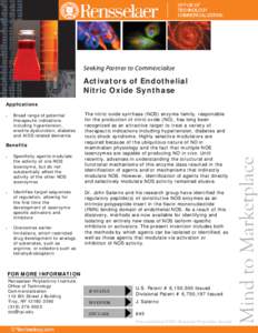 Seeking Partner to Commercialize      Activators of Endothelial Nitric Oxide Synthase