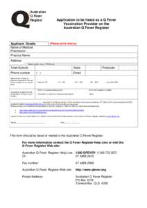 Australian Q Fever Register Applicant Details Name of Medical