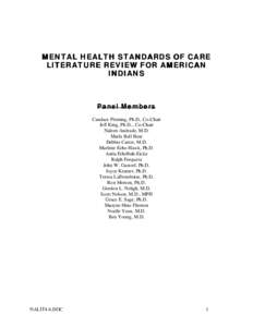 MENTAL HEALTH STANDARDS OF CARE LITERATURE REVIEW FOR AMERICAN INDIANS Panel Members Candace Fleming, Ph.D., Co-Chair