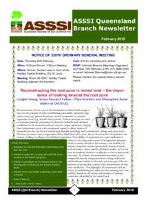 ASSSI Queensland Branch Newsletter February 2010 NOTICE OF 239TH ORDINARY GENERAL MEETING Date: Thursday 25th February