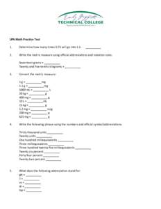   	
   LPN	
  Math	
  Practice	
  Test	
   	
   1.	
  