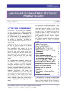 ANZSOC Newsletter  Australian and New Zealand Society of Criminology (ANZSOC) Newsletter Volume 2, Numb er 2