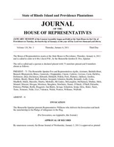 State of Rhode Island and Providence Plantations  JOURNAL -OF THE-  HOUSE OF REPRESENTATIVES