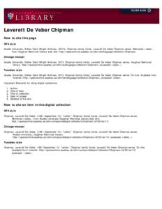 Leverett De Veber Chipman How to cite this page APA style Acadia University, Esther Clark Wright Archives[removed]Chipman family fonds. Leverett De Veber Chipman series. Retrieved <date>,           from Vaugha