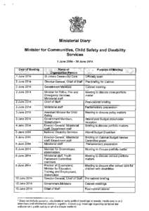 Minister for Communities, Child Safety and Disability Services Ministerial Diaries June 2014