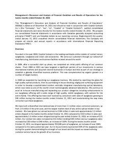 Management’s Discussion and Analysis of Financial Condition and Results of Operations for the twelve months ended October 31, 2011 This “Management’s Discussion and Analysis of Financial Condition and Results of Operations”