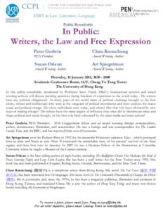 ESRT in Law, Literature, Language Public Roundtable In Public: Writers, the Law and Free Expression Peter Godwin
