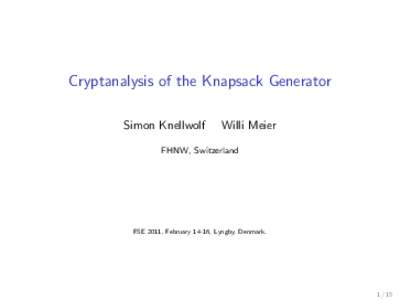 Cryptanalysis of the Knapsack Generator