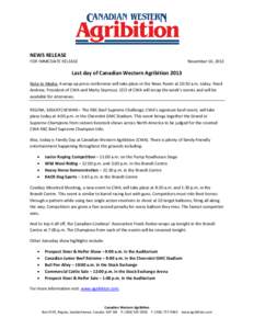 NEWS RELEASE  FOR IMMEDIATE RELEASE November 16, 2013