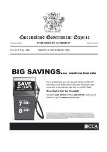 Queensland Gazette Queensland Government Government Gazette PUBLISHED BY AUTHORITY