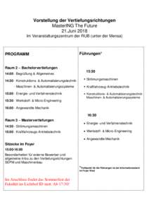 Vorstellung der Vertiefungsrichtungen MasterING The Future 21.Juni 2018 Im Veranstaltungszentrum der RUB (unter der Mensa)  PROGRAMM