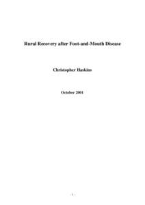Rural Recovery after Foot-and-Mouth Disease  Christopher Haskins October 2001