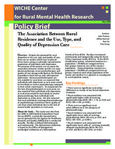 WICHE Center for Rural Mental Health Research May 2009 Policy Brief The Association Between Rural