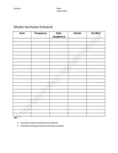 Address  Date: Supersedes:  Master Sanitation Schedule