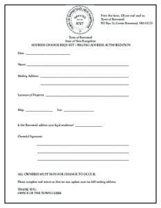 Print this form, fill out and mail to: Town of Barnstead PO Box 11, Center Barnstead, NH[removed]Town of Barnstead State of New Hampshire