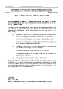 Small Claims Courts Act: Establishment of small claims court for Port Shepstone and Alfred areas and withdrawal of notice number: 374 of 4 March 1988