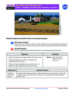 Astro-Venture  Page 157 Atmospheric Science Educator Guide Lesson 7: Nitrogen: The Effects from Properties vs. Amount