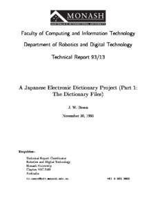 Faculty of Computing and Information Technology Department of Robotics and Digital Technology Technical ReportA Japanese Electronic Dictionary Project (Part 1: The Dictionary Files)