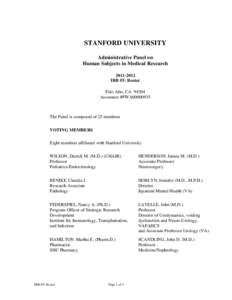 STANFORD UNIVERSITY Administrative Panel on Human Subjects in Medical ResearchIRB #5: Roster Palo Alto, CA 94304