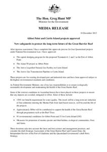 Abbot Point and Curtis Island projects approved - media release 10 December 2013