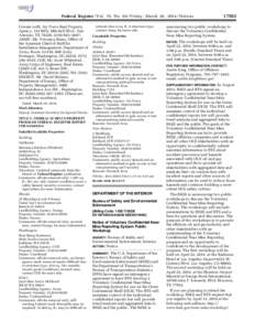 Federal Register / Vol. 79, No[removed]Friday, March 28, [removed]Notices Connie Lotfi, Air Force Real Property Agency, 143 Billy Mitchell Blvd., San Antonio, TX 78226, ([removed]–3047; ARMY: Ms. Veronica Rines, Office of t