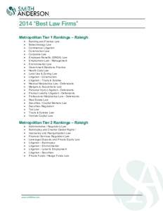 2014 “Best Law Firms” Metropolitan Tier 1 Rankings – Raleigh    