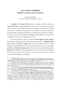 CERVANTÈS ET L’APOCRYPHE : ÉTUDE D’UNE INTERACTION LITTÉRAIRE1 David Alvarez Roblin