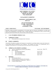 1405 N. IMPERIAL AVE., SUITE 1 EL CENTRO, CA[removed]PHONE: ([removed]FAX: ([removed]MANAGEMENT COMMITTEE WEDNESDAY, SEPTEMBER 11, 2013