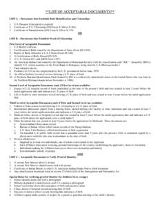 LIST OF ACCEPTABLE DOCUMENTS