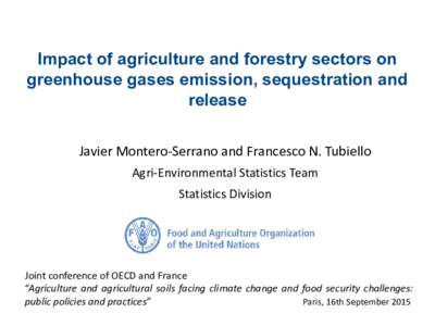 Impact of agriculture and forestry sectors on greenhouse gases emission, sequestration and release Javier Montero-Serrano and Francesco N. Tubiello Agri-Environmental Statistics Team Statistics Division