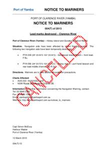 North Coast /  New South Wales / States and territories of Australia / Cartography / Goodwood Island / Yamba / Clarence River / Nautical chart / Harbourmaster / Notice to mariners / Geography of New South Wales / Hydrography / Navigation