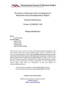 The Patterns of Missionary Work and Emigration in Nineteenth Century Buckinghamshire, England Ronald E. Bartholomew