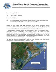 Coastal Bend Bays & Estuaries Program, Inc[removed]N. Shoreline, Suite 205, Corpus Christi, Texas 78401  [removed]  [removed]fax) Date: February 18, 2014 To: