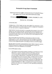 Renewable Energy Export Framework  Submission from the residents and membership ofthe Wolfhill /Swan and Luggacurren (County Laois) Wind Awareness Group.  C h a i r p e r s o n i m m i m i l i m , Tullamoy, Stradbally, C