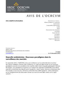 Avis relatif à la formation  Personne-ressource : Adrian Carter Directeur des Services de formation des membres[removed]