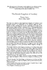 The British Kingdom of Lindsey - Thomas Green